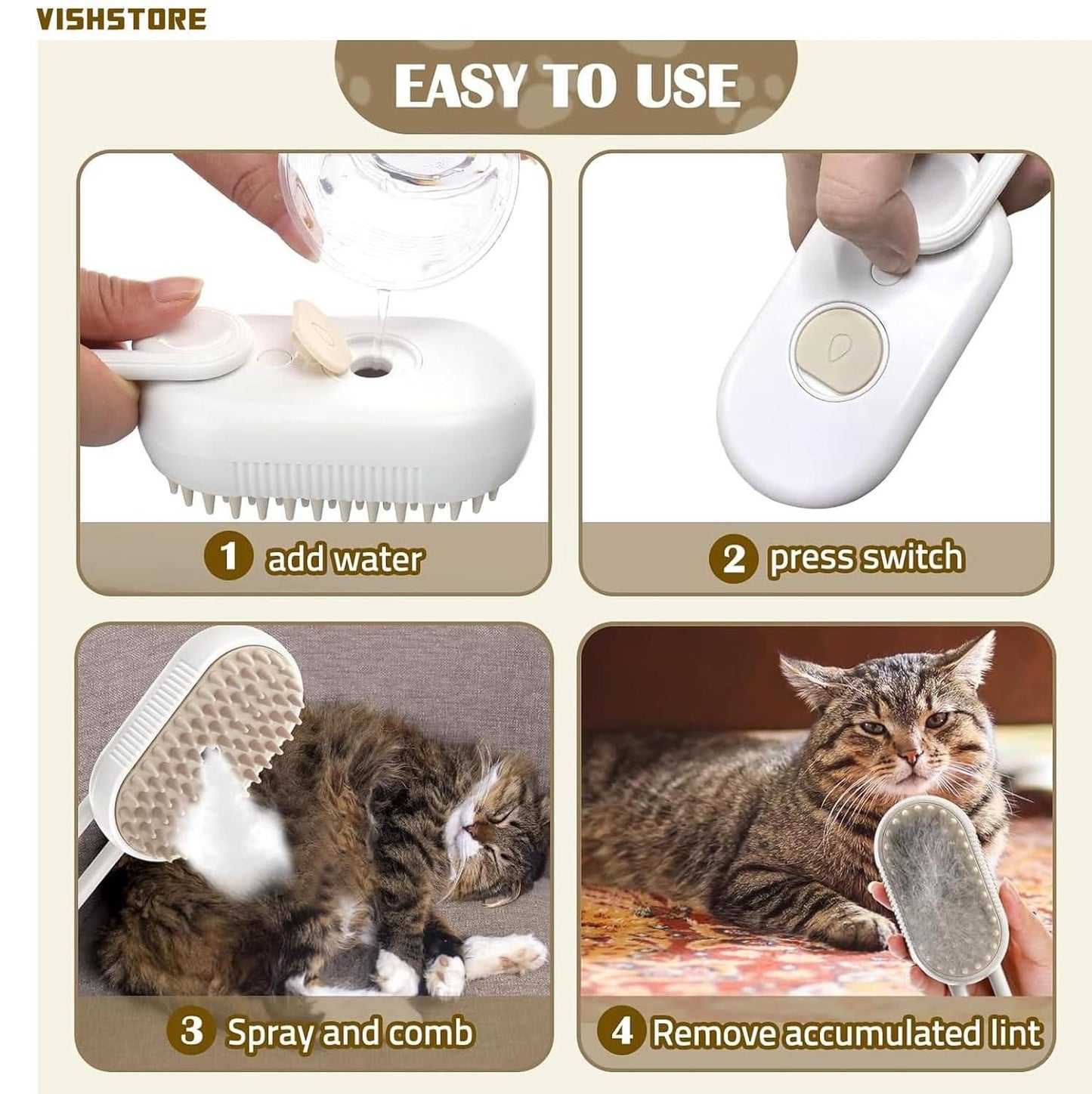 Steam Brush for Dogs & Cats